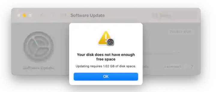 如果没有足够的可用磁盘空间升级到macOS 11，则会
